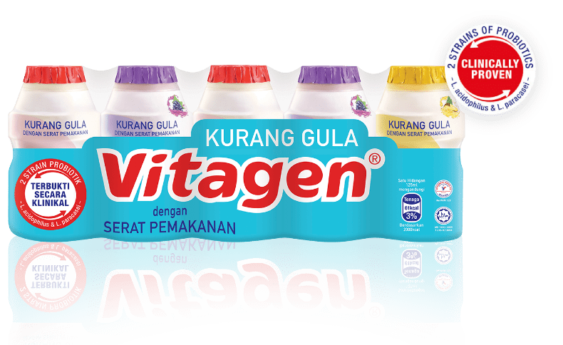 Vitagen Less Sugar packshot featuring assorted flavours